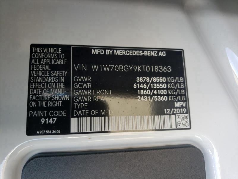 2019 MERCEDES-BENZ SPRINTER 1 W1W70BGY9KT018363