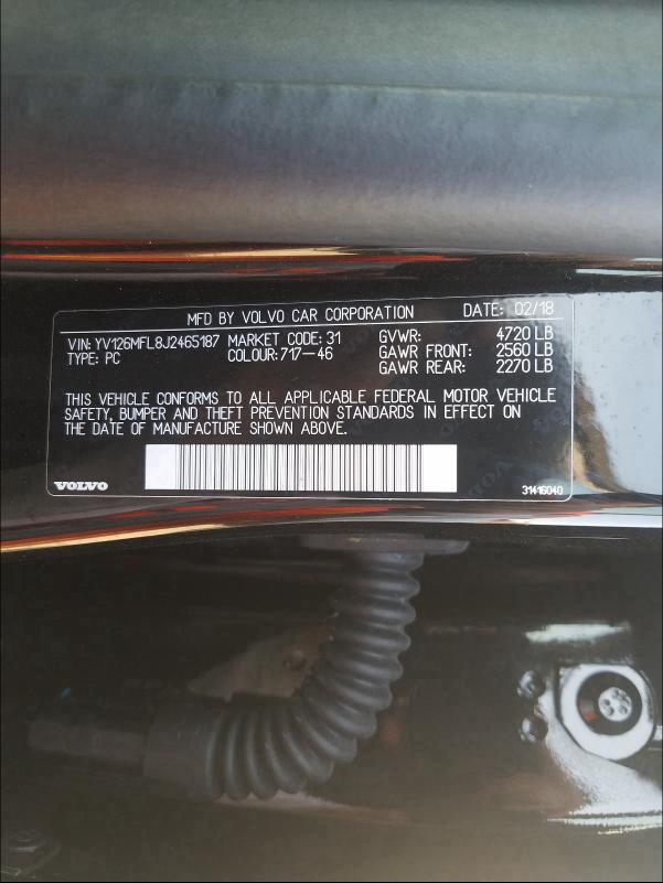 2018 VOLVO S60 DYNAMI YV126MFL8J2465187