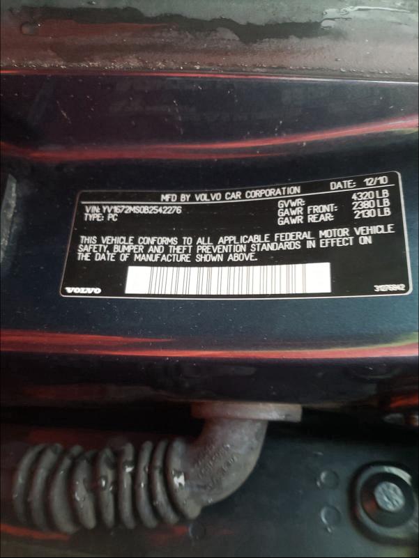 2011 VOLVO S40 T5 YV1672MS0B2542276