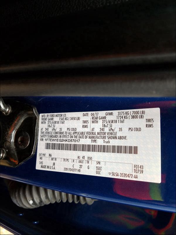 2017 FORD F150 SUPER 1FTEW1EG2HKD57017