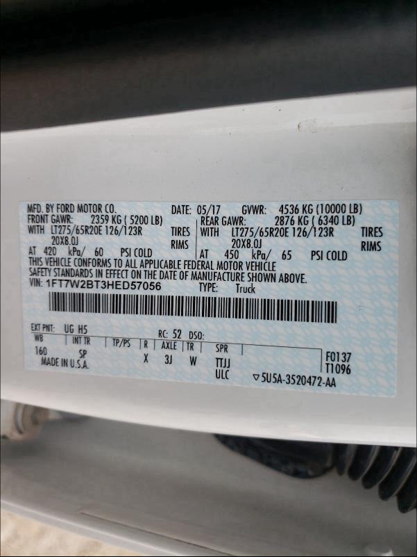2017 FORD F250 SUPER 1FT7W2BT3HED57056