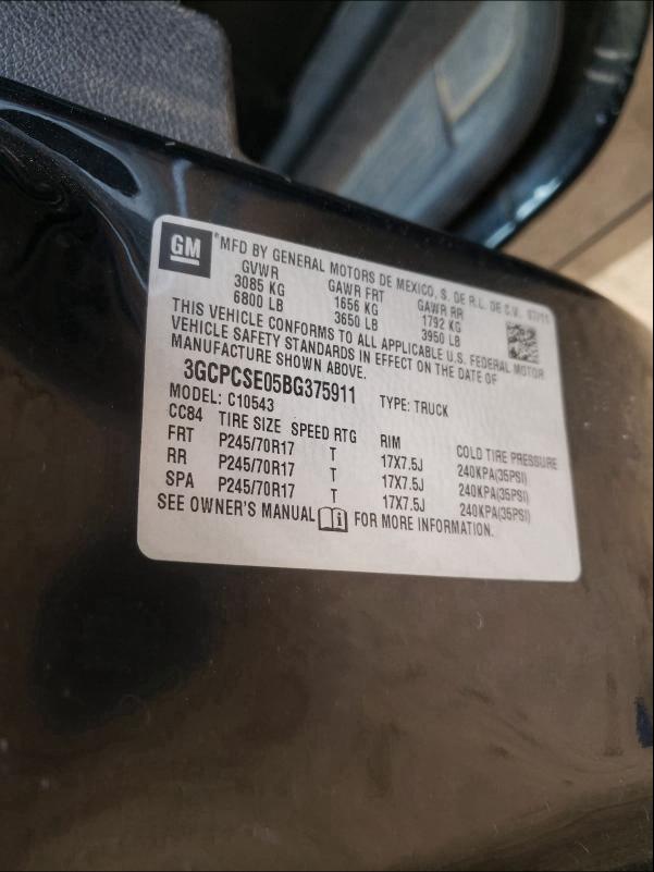 2011 CHEVROLET 1500 3GCPCSE05BG375911