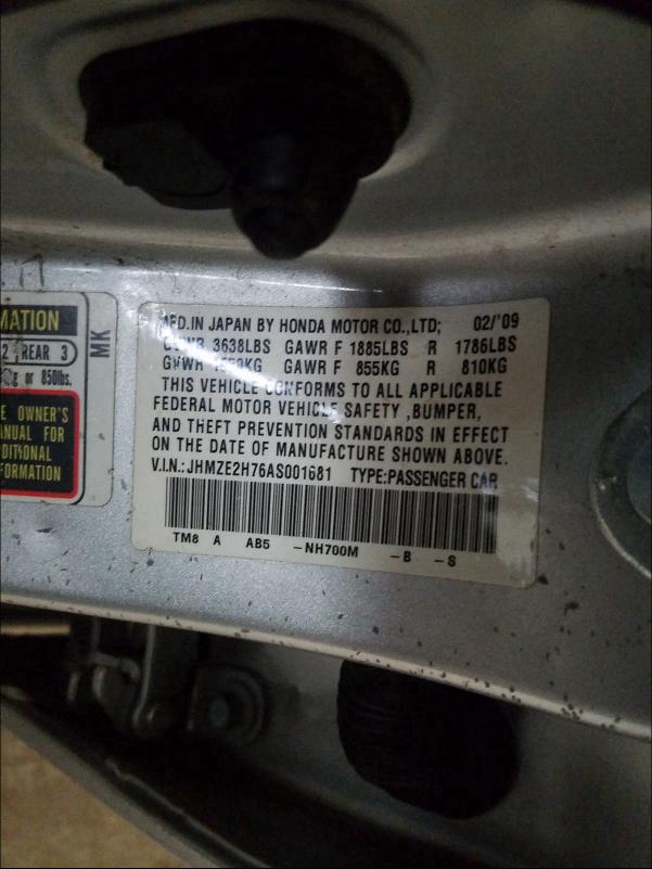 2010 HONDA INSIGHT EX JHMZE2H76AS001681