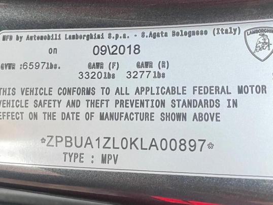 2019 LAMBORGHINI URUS ZPBUA1ZL0KLA00897