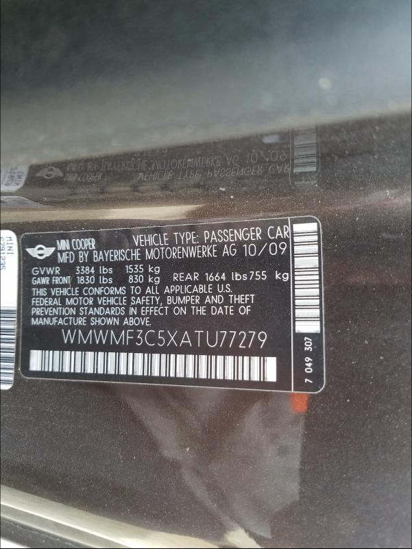 2010 MINI COOPER WMWMF3C5XATU77279
