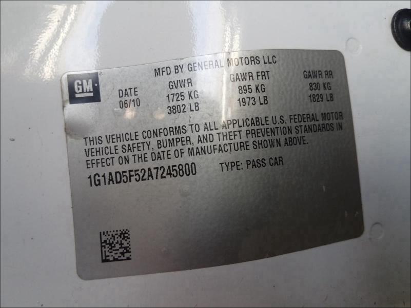 2010 CHEVROLET COBALT 1LT 1G1AD5F52A7245800