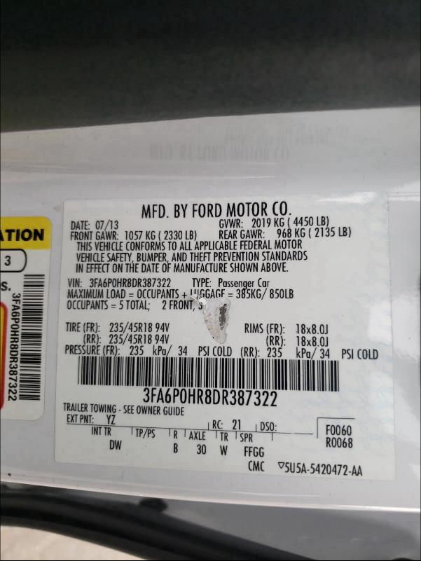 2013 FORD FUSION SE 3FA6P0HR8DR387322