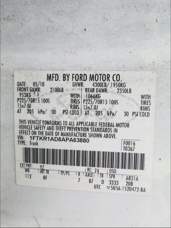 2010 FORD RANGER 1FTKR1AD8APA63880