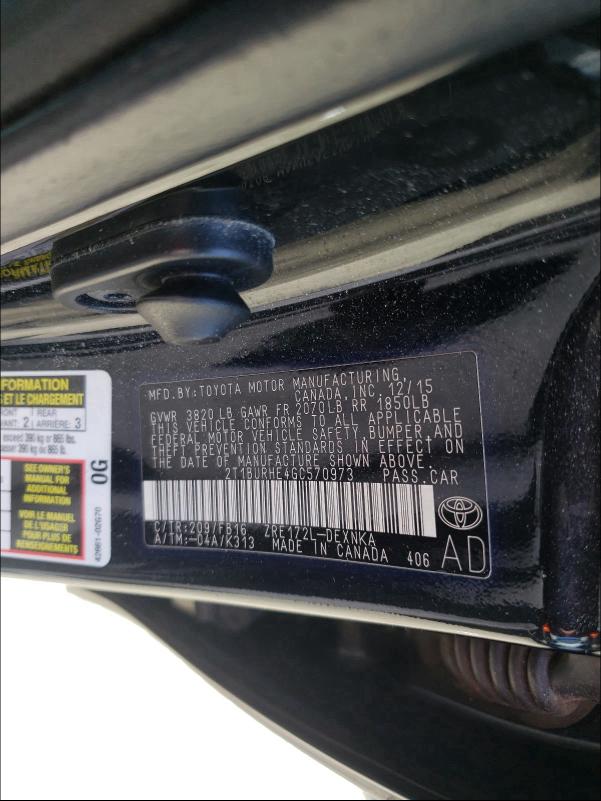 2016 TOYOTA 2532A 2T1BURHE4GC570973