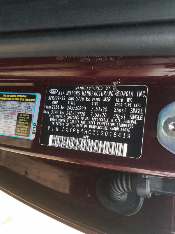 2020 KIA TELLURIDE 5XYP64HC2LG018419