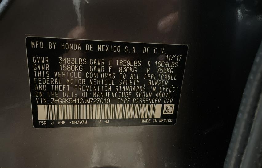 2018 HONDA FIT LX 3HGGK5H42JM727010