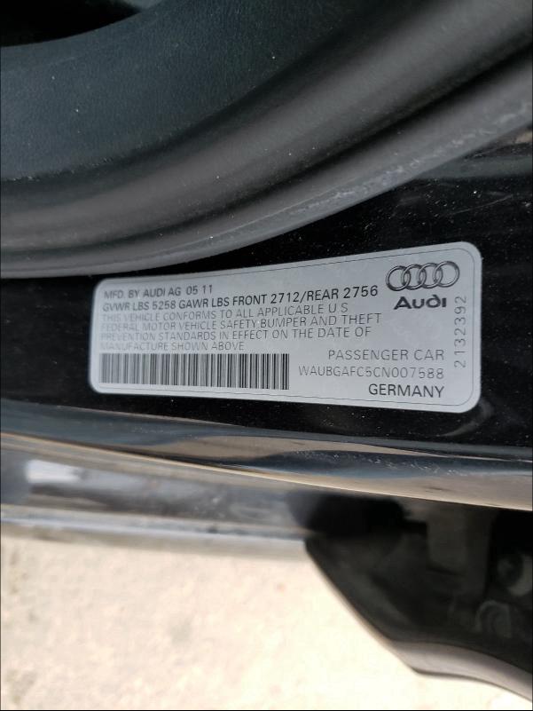 2012 AUDI A6 WAUBGAFC5CN007588