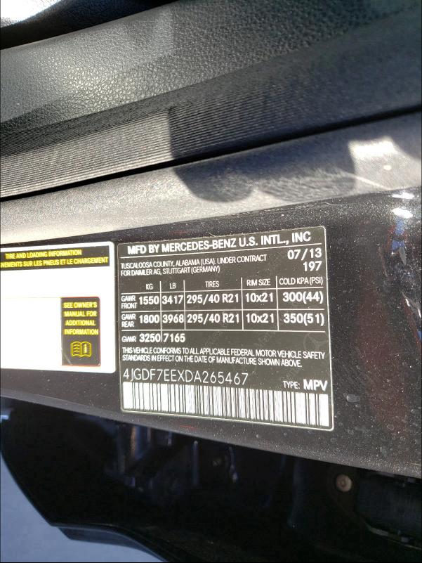 2013 MERCEDES-BENZ GL 63 AMG 4JGDF7EEXDA265467