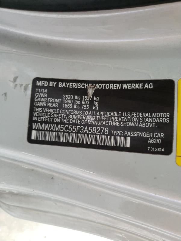 2015 MINI COOPER WMWXM5C55F3A58278