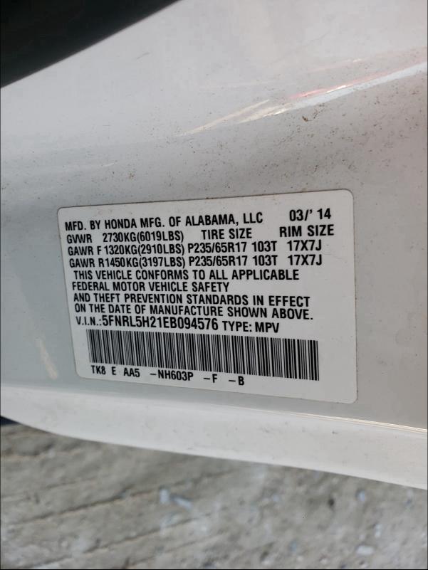2014 HONDA ODYSSEY LX 5FNRL5H21EB094576