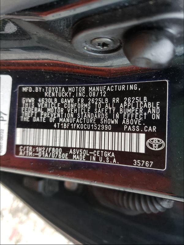 2012 TOYOTA CAMRY BASE 4T1BF1FK0CU152990