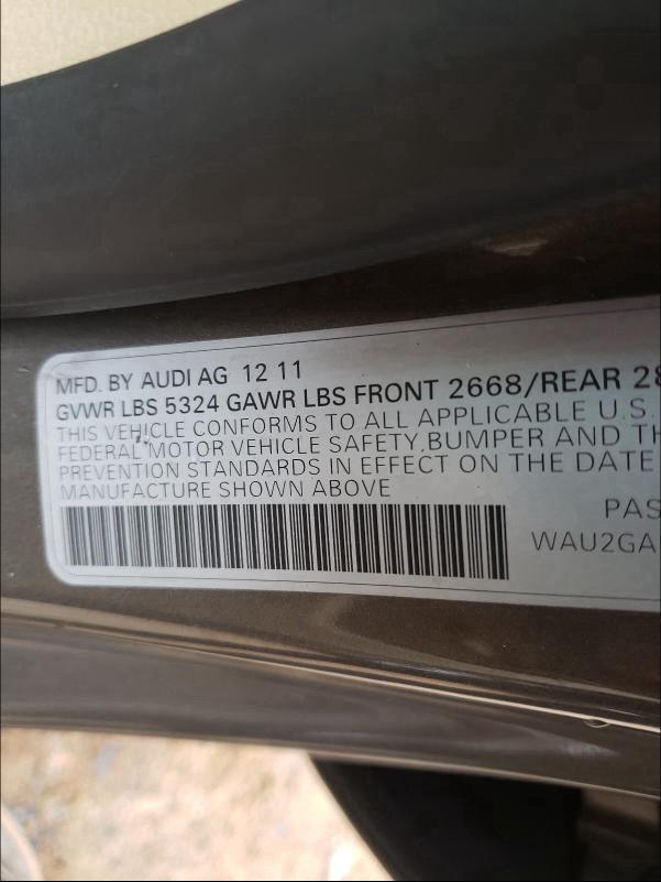 2012 AUDI A7 PRESTIG WAU2GAFC1CN102083