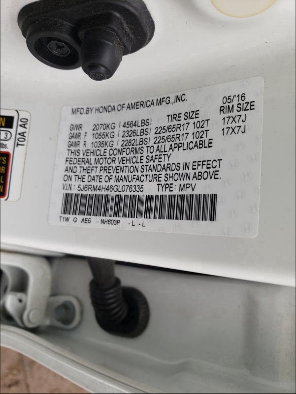 2016 HONDA CR-V SE 5J6RM4H46GL076335