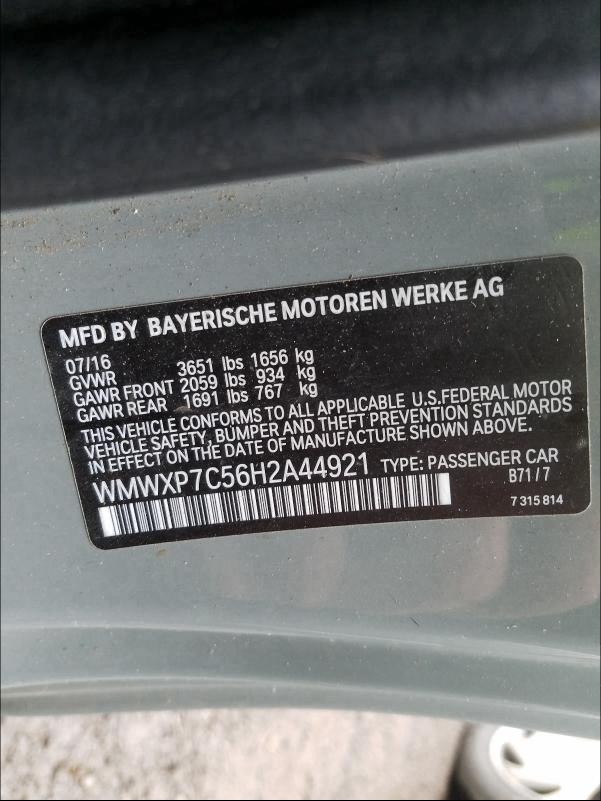 2017 MINI COOPER S WMWXP7C56H2A44921