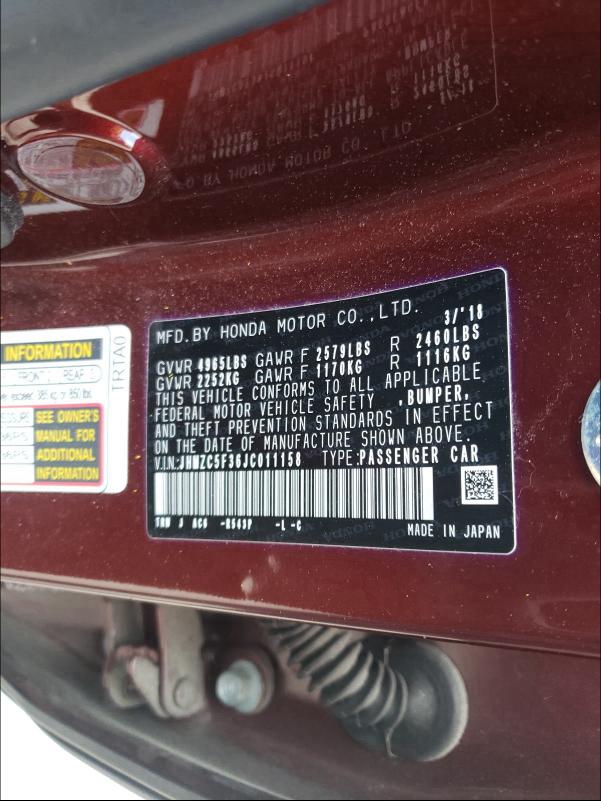 2018 HONDA CLARITY TO JHMZC5F36JC011158