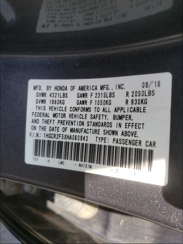 2017 HONDA ACCORD SPO 1HGCR2F5XHA060943