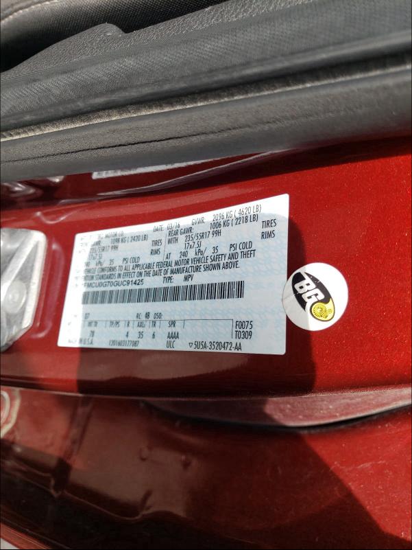 2016 FORD ESCAPE SE 1FMCU0G70GUC91425