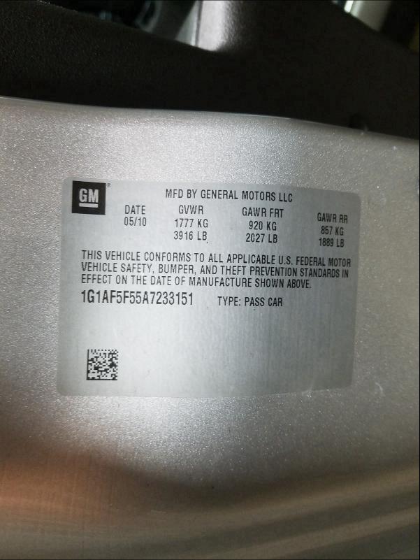 2010 CHEVROLET COBALT 2LT 1G1AF5F55A7233151