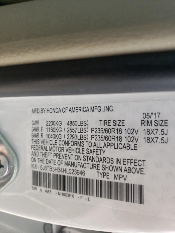 2017 ACURA RDX 5J8TB3H34HL023946