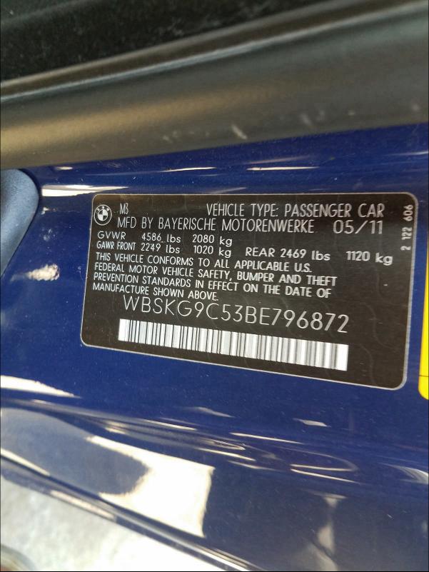 2011 BMW M3 WBSKG9C53BE796872