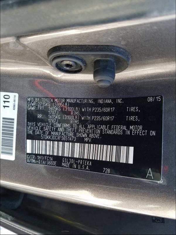 2015 TOYOTA SIENNA LE 5TDKK3DCXFS651473