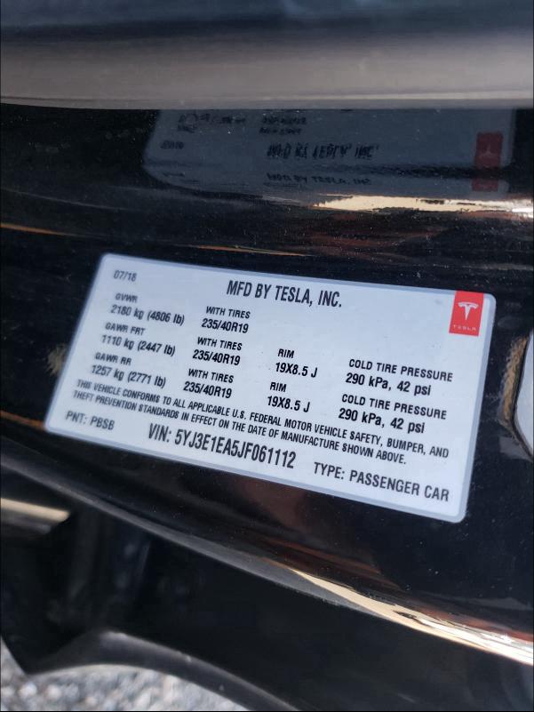 2018 TESLA MODEL 3 5YJ3E1EA5JF061112