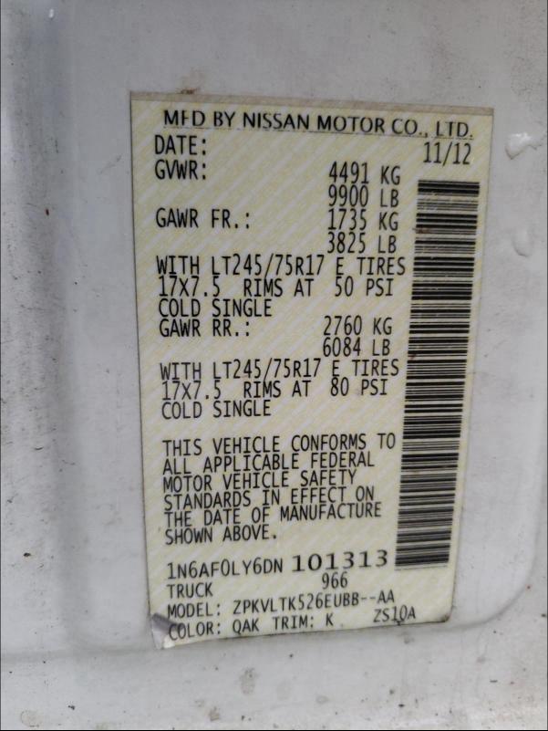 2013 NISSAN NV 2500 1N6AF0LY6DN101313