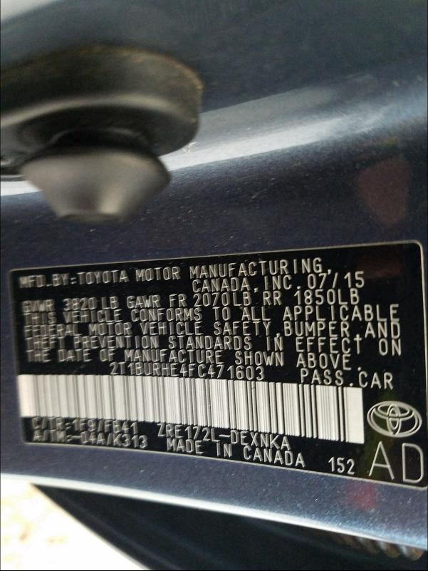 2015 TOYOTA COROLLA L 2T1BURHE4FC471603