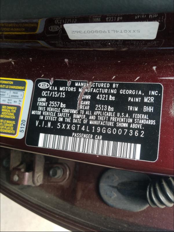 2016 KIA OPTIMA LX 5XXGT4L19GG007362
