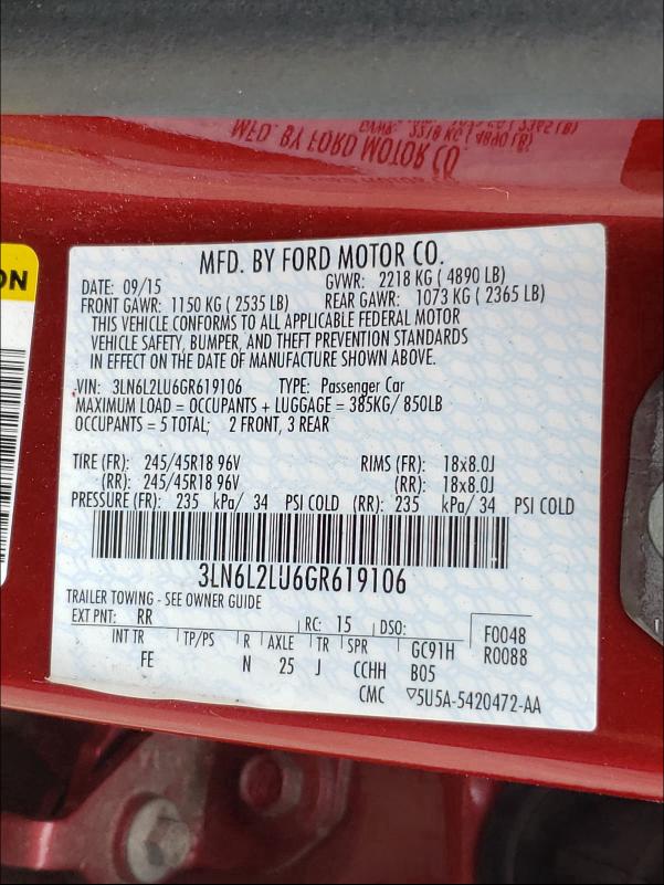 2016 LINCOLN MKZ HYBRID 3LN6L2LU6GR619106