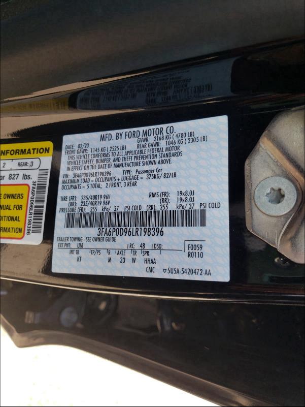 2020 FORD FUSION TIT 3FA6P0D96LR198396