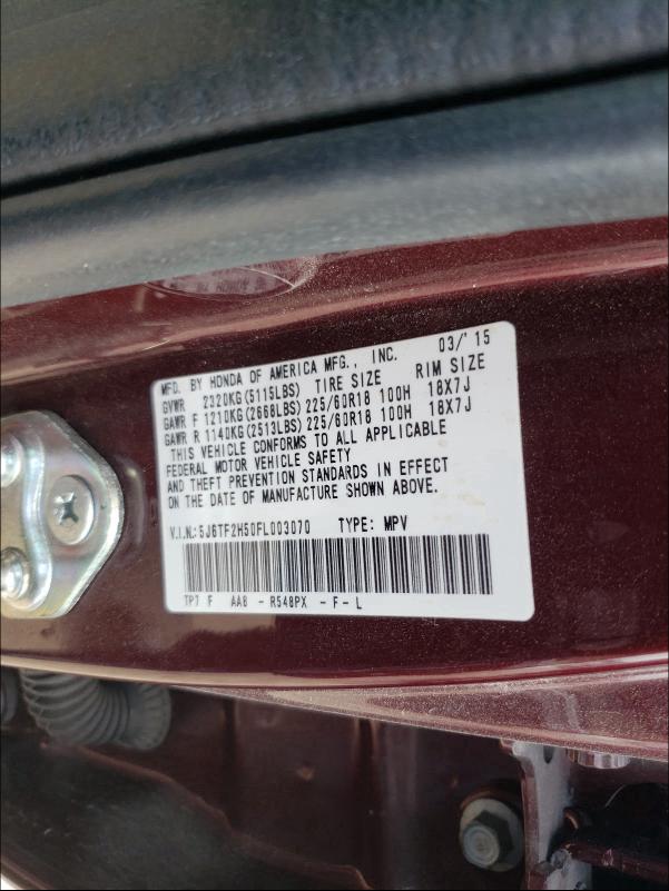2015 HONDA CROSSTOUR 5J6TF2H50FL003070