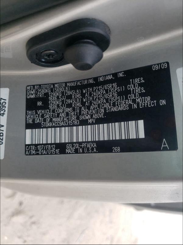 2010 TOYOTA SIENNA CE 5TDKK4CC9AS315183