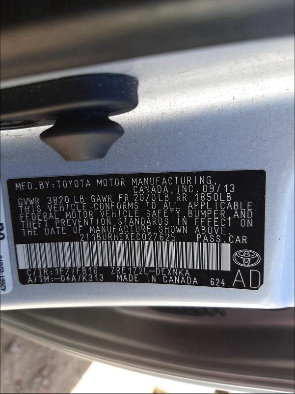 2014 TOYOTA COROLLA L 2T1BURHEXEC027625