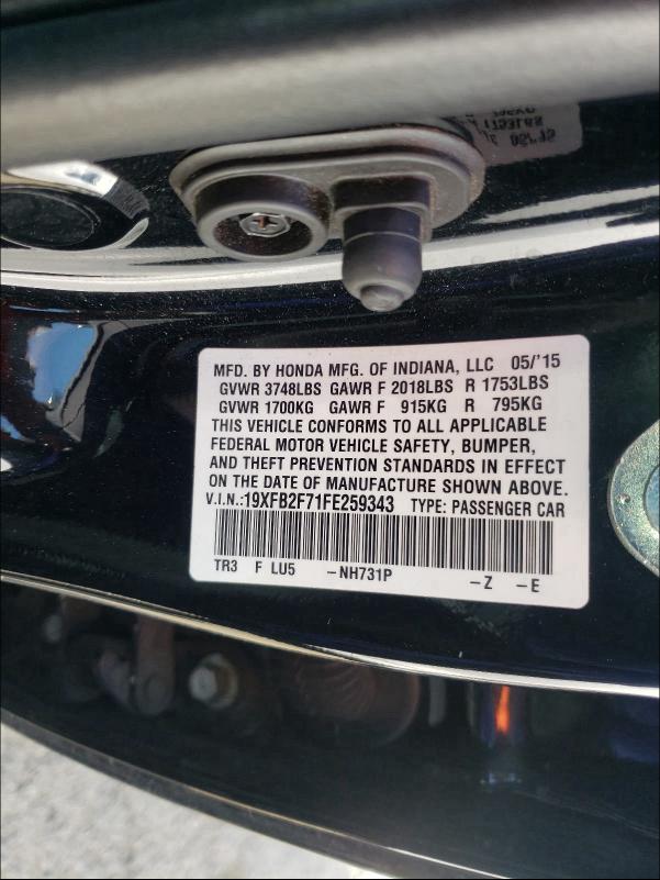 2015 HONDA CIVIC SE 19XFB2F71FE259343