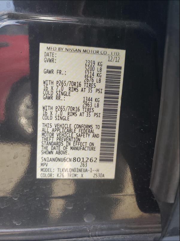 2012 NISSAN XTERRA OFF 5N1AN0NU6CN801262