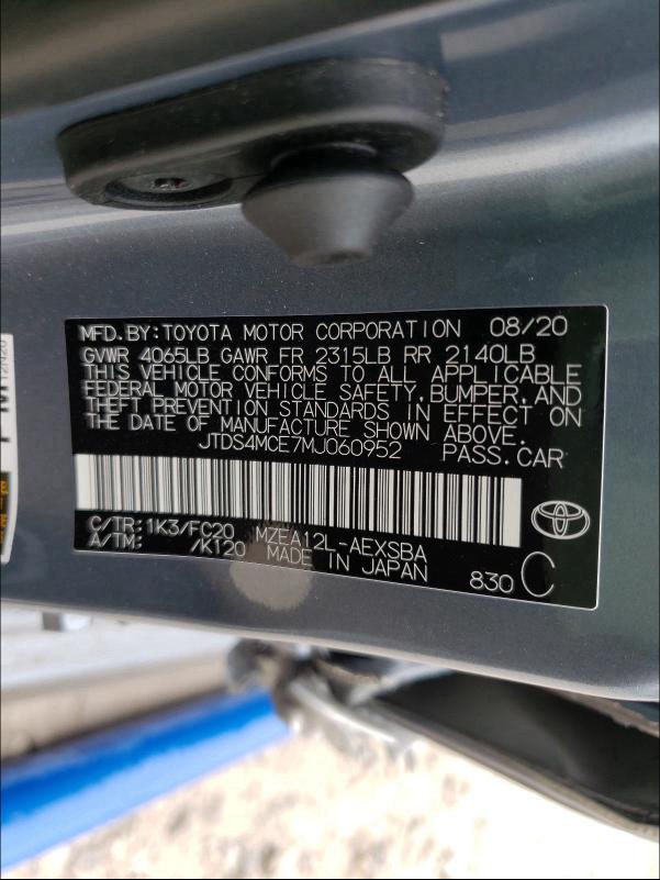 2021 TOYOTA COROLLA SE JTDS4MCE7MJ060952