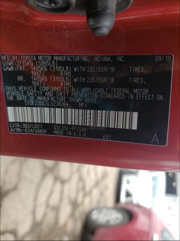 2020 TOYOTA SIENNA SE 5TDEZ3DC5LS238364