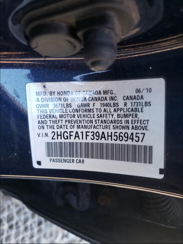2010 HONDA CIVIC VP 2HGFA1F39AH569457