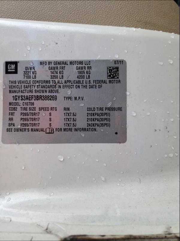 2011 CADILLAC ESCALADE 1GYS3AEF3BR388269