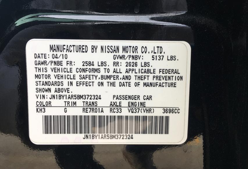 2011 INFINITI M37 X JN1BY1AR5BM372324