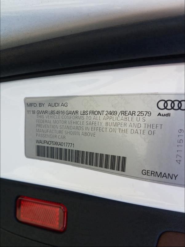 2019 AUDI A5 PRESTIG WAUFNCF5XKA017771