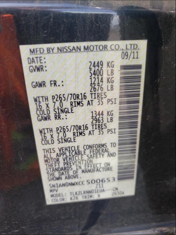 2012 NISSAN XTERRA 5N1AN0NWXCC500653