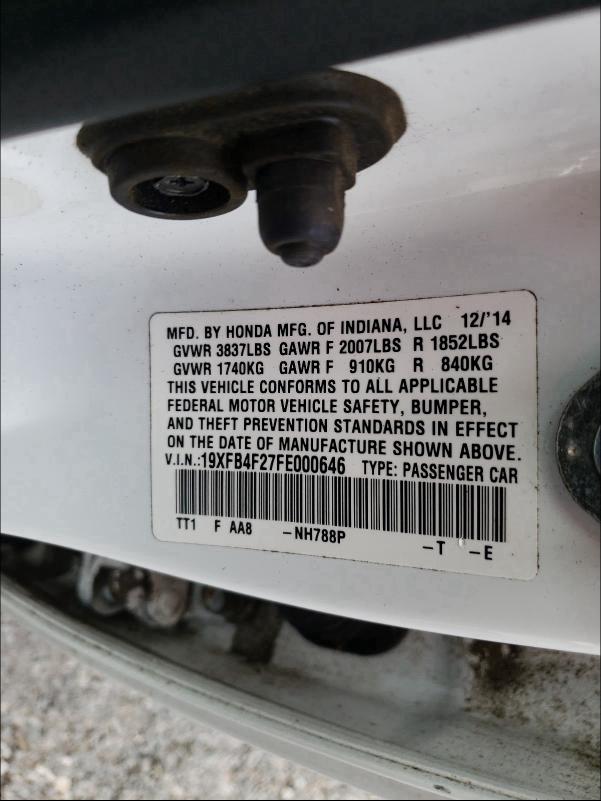 2015 HONDA CIVIC HYBR 19XFB4F27FE000646