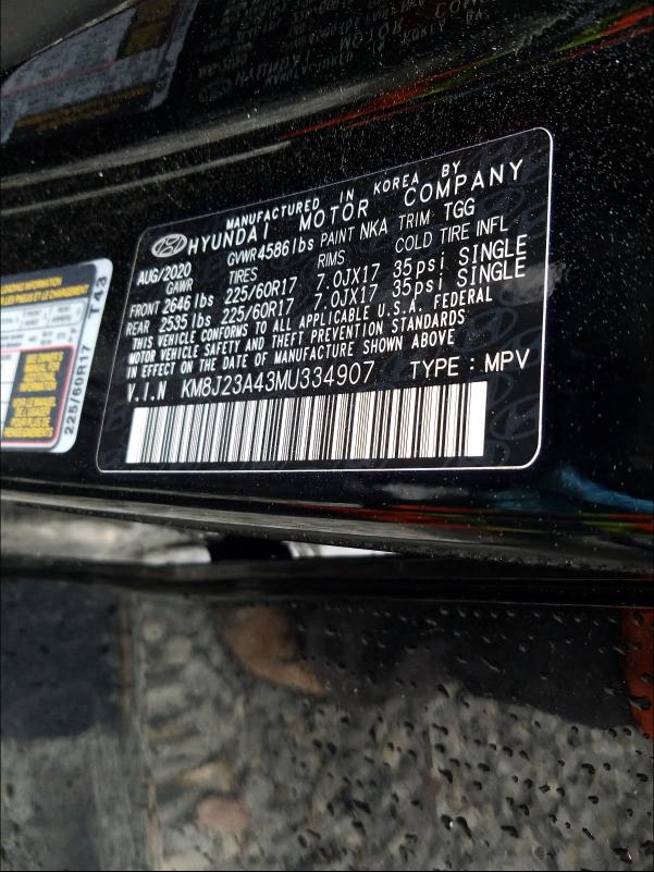 2021 HYUNDAI TUCSON SE KM8J23A43MU334907
